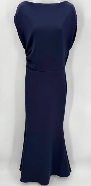 Formal Dress Womens M Navy Blue Boatneck V-back Mermaid Long Maxi Elegant Gown thumbnail 1
