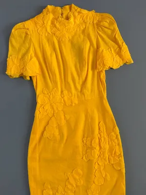 NWT Antonio Melani Willow Linen Floral Applique Sunshine Yellow‎ Midi Dress thumbnail 5