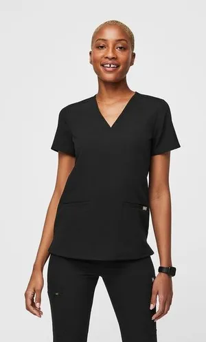 FIGS Casma Three Pocket Scrub Top Short Sleeve V-Neck Black XS Extra Small thumbnail 1