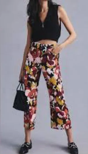 Maeve Anthropologie Colette Wide Leg Pants 25 Multicolor Floral Patch thumbnail 1