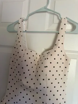 Polka Dot Sweetheart Neck Mini Dress - Cream with Black Dots thumbnail 2