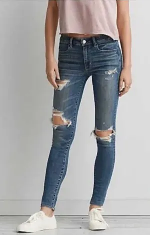 Womens American Eagle AEO Hi-Rise Distressed Ripped Jegging Jeans - Sz 00 thumbnail 1