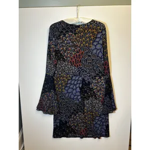 MSK Blue Paisley Flared Bell Sleeve Shift Dress Boho Floral Womens M/L READ thumbnail 9