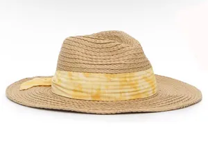 Kelly & Katie Straw Ribbon Panama Hat in Tan & Yellow NEW thumbnail 4