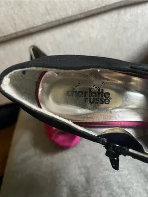 Charlotte Russe Hot Pink and Black Strappy Suede Heels thumbnail 2