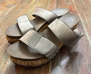 Corkys Metallic Taupe Wedge Sandals Size 8 Summer thumbnail 1