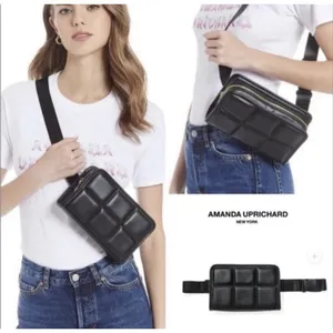 Amanda Uprichard NY Black Vegan Leather Quilted Fanny Pack Belt‎ Bag thumbnail 2