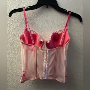 Elegant Pink Lace Corset Bustier Top With Straps L thumbnail 3