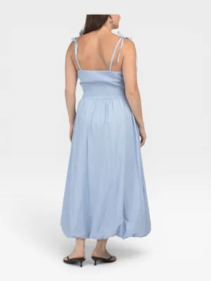 NWT TULIP 100% Cotton V Waist Light Blue Tie-Shoulder Maxi Dress SMALL thumbnail 2