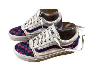 Vans Off the Wall Size 7 Checkered Design Canvas Shoes With Pink Blue Purple thumbnail 3