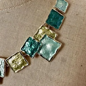 Blue and green square design necklace thumbnail 2