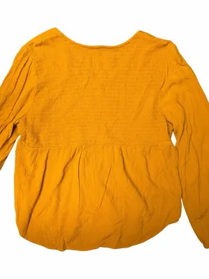 Sonoma Mustard Yellow Smocked Babydoll Peasant Blouse Large Boho Hippie thumbnail 4