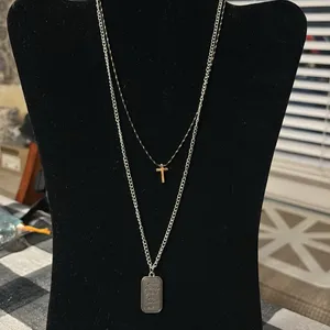 Black and Gold Cross and St Anthony’s Pendant Necklace Set new/ vintage thumbnail 2