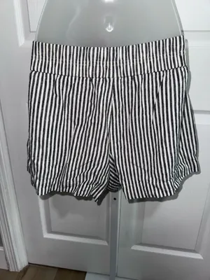 A New Day Linen Striped Elastic-Waist Women’s Shorts - Black & White thumbnail 5
