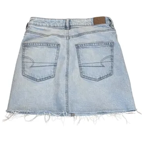 American Eagle Light Wash Denim Mini Skirt Raw Hem Blue Size 6 thumbnail 2