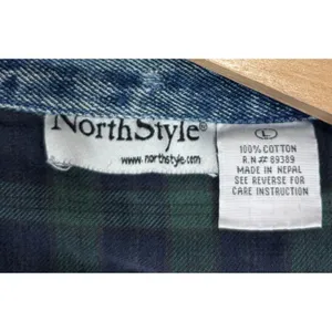 Vtg‎ NorthStyle Denim Jacket Blue Flannel Lined Plaid Barn Chore Coat Utility L thumbnail 6