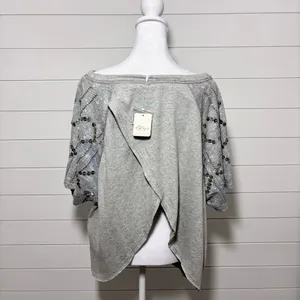 Free People Shine Me Out Top Embellished Sleeve Pullover Open‎ Back Large L NEW thumbnail 9