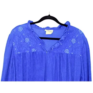 Vintage Womens 80s Basic Editions Intimates Front Zip Fleece Robe Blue Sz Medium thumbnail 2