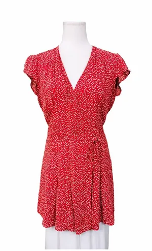Reformation Red Floral Midi Dress with Waist Tie thumbnail 1