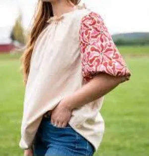 Entro Embroidered Puff Sleeve Top thumbnail 1