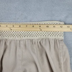 Kiss & Cry Linen Blend Pants Beige Crochet Elastic Waist Size L Large thumbnail 6