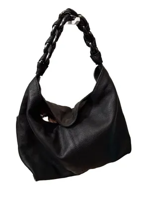 Vince Camuto Kimi Black Pebbled Leather Hobo Bag with Braided Chain Handle thumbnail 1