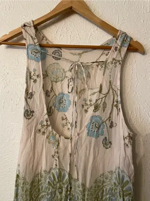 Free People Dobby Dot Slip Dress Floral Tie-Back Swing Blue Accents Medium thumbnail 5