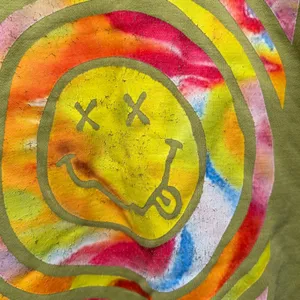 Nirvana Smiley Face Graphic Sweatshirt Olive Green Tie‎ Dye Grunge Cotton Top thumbnail 3