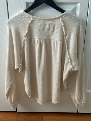 Anthropologie Pilcro Ruffled Raglan Thermal Top in Cream thumbnail 3