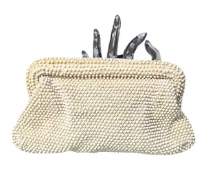 Lumured Corde-Bead 40’s Ivory Caviar Beads Hardshell Top Handle Clutch thumbnail 1