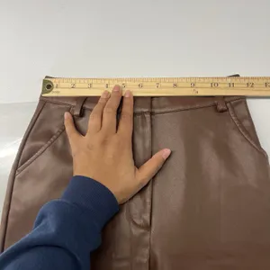 Meshki Tyra Straight Leg Pants Womens XS Faux Leather‎ Chocolate Brown High Rise thumbnail 11