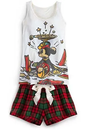 Disney Parks Mickey Mouse Women’s Pajama Set Holiday Mickey on Skis thumbnail 1