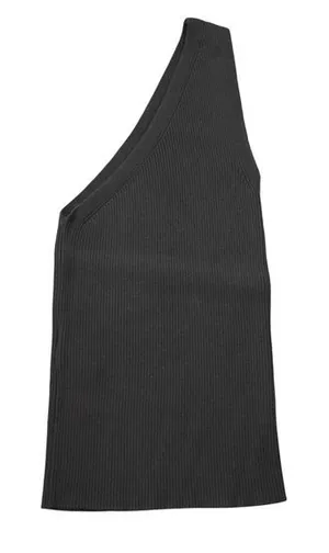 MNG Mango Size Small Black Ribbed‎ One Shoulder Asymmetrical Knit Tank Top thumbnail 1