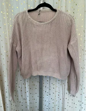 Brandy Melville 100% Cotton Italian Crochet Knit Crew Neck Slouchy Sweater OS thumbnail 1