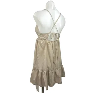 Commense Women's Beige Sleeveless V Neck Back Tie Camisole Tank Mini Dress Sz S thumbnail 3