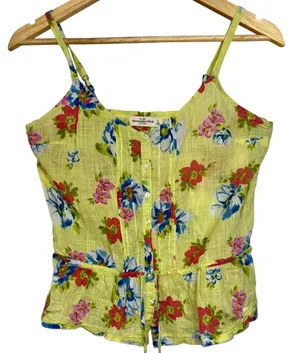 Abercrombie & Fitch Yellow White Blue Green Floral Peplum Cami Tank Top Size S thumbnail 1
