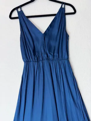 H&M dark teal satin maxi dress minimalist slip with slit and open back vibe 2 thumbnail 7