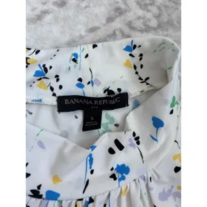 Banana Republic‎ Womens Small White Abstract Floral Mock Neck Sleeveless Blouse thumbnail 2