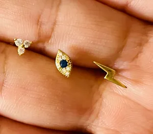 Set Of 3 Pairs / Evil Eye Studs + Lighting Studs +CZ Studs thumbnail 3