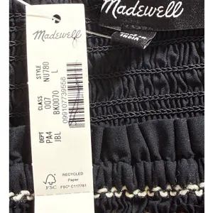 MADEWELL Black Smocked Embroidered Puff‎ Sleeve Poplin Mini Dress NWT Size Large thumbnail 8
