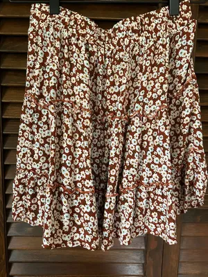 Floral Print Ruffle Tiered Mini Skirt Brown Size M thumbnail 6