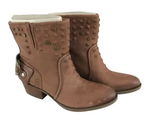 Nine West Ankle Boots Western Leather Studded Buckle Slip On Brown Size 8.5 thumbnail 1
