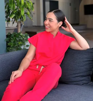 Figs Rafaela Scrub Top Hibiscus PO 7359 Bright Red Nurse Uniform Hospital thumbnail 1