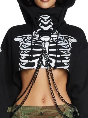 Dolls Kill Trickz N' Treatz Flesh N' Bones Reflective Skeleton Hoodie w Chains S thumbnail 14