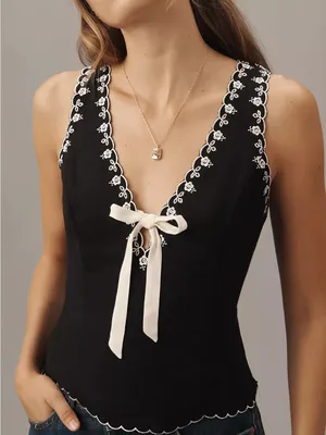 NWT Reformation Marlena Floral Trim Top Black White 4 thumbnail 2