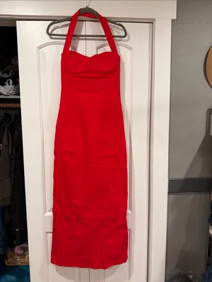 White‎ Fox champagne high halter Boutique Red Halter Maxi Dress medium nwt thumbnail 2