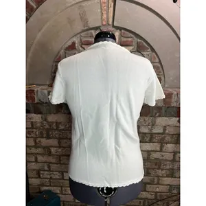 cardigan sweater white v neck scalloped trim thumbnail 5