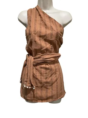 Zara One Shoulder Textured Wrap Tie Sleeved Top Brown Women’s Size Small NWT thumbnail 3