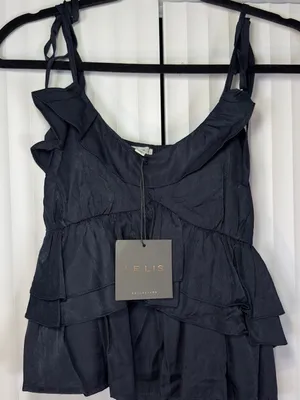 NWT LE LIS Navy Blue Satin Ruffle Crop Top Maxi Skirt 2 Piece Set Small thumbnail 5