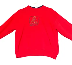 Vintage Christmas Sweatshirt‎ Womens Medium Red Holidays Grandkids Bright thumbnail 1